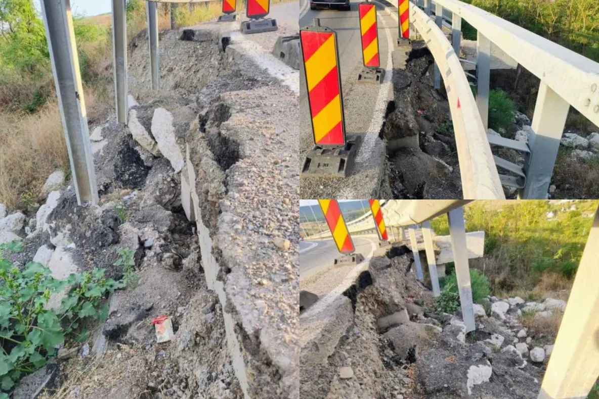 O porţiune din DN 29D, dintre Botoşani şi Vama Stânca, s-a surpat. Drumul a fost modernizat în urmă cu aproximativ trei ani -FOTO