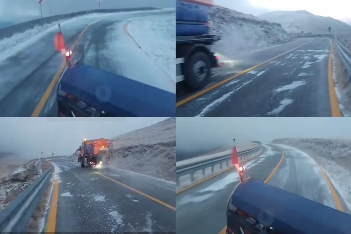 Iarnă în toată regula pe Transalpina. Drumarii au acționat cu material antiderapant între Rânca și Obârșia Lotrului -VIDEO
