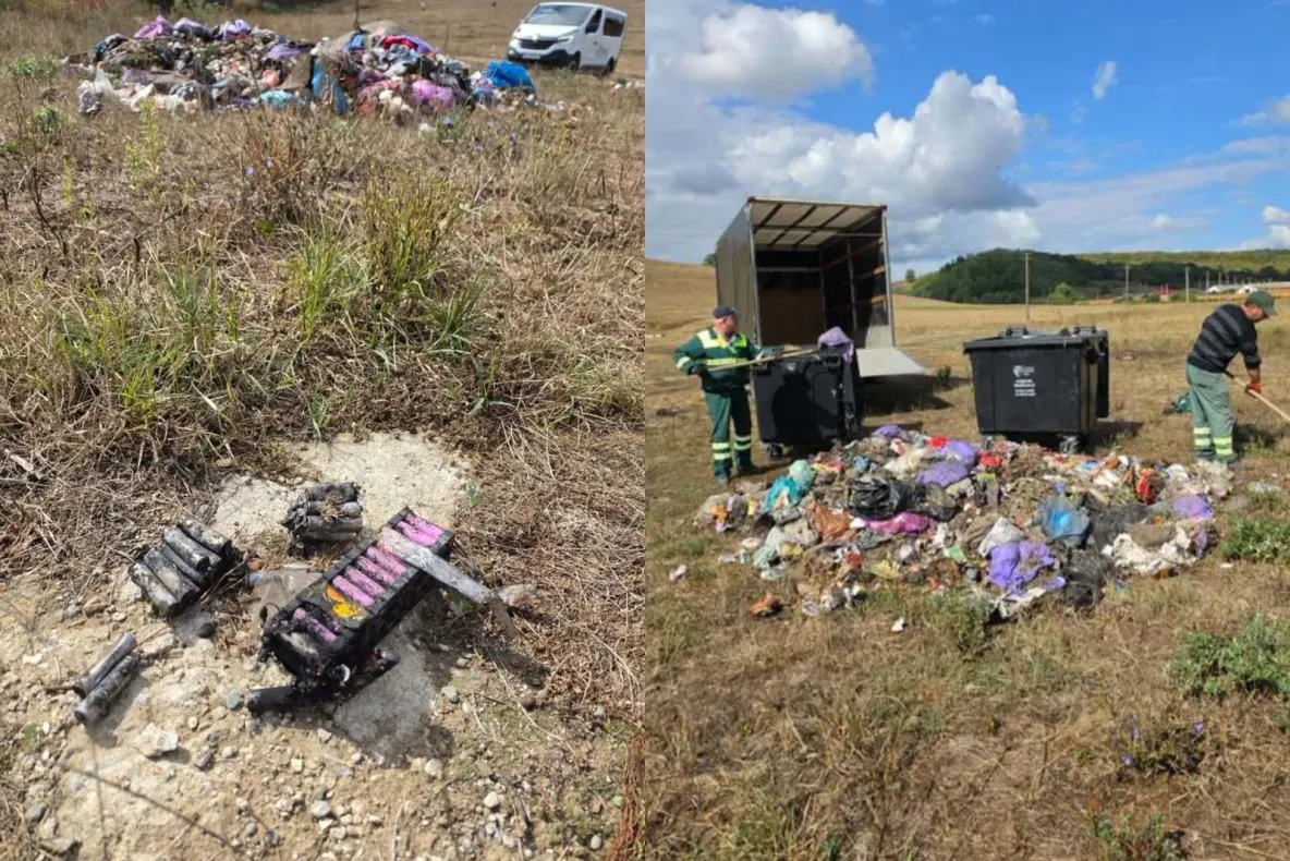 Incendiu într-o autospecială de colectare a deşeurilor din Sibiu. Un acumulator de trotinetă a luat foc-FOTO