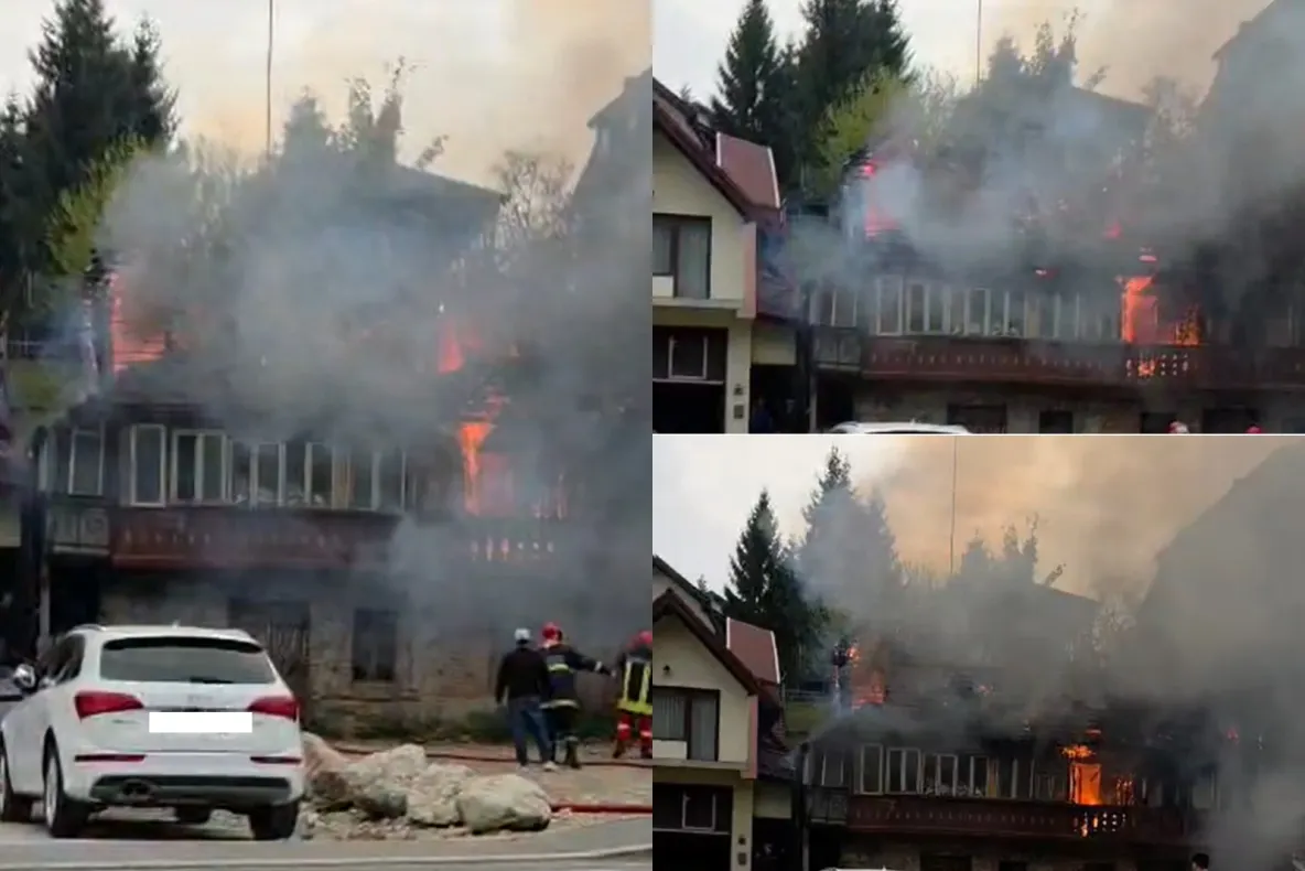 Incendiu puternic în localitatea Bran, județul Brașov. O femeie a suferit arsuri la cap şi la braţe -FOTO
