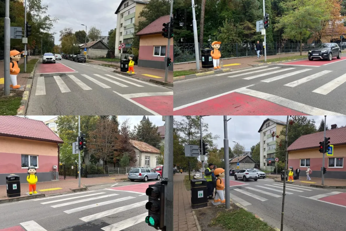 Măsură inedită la Suceava pentru siguranța elevilor. Manechine amplasate în apropierea trecerilor de pietoni de lângă școli -FOTO