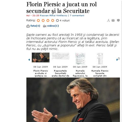 Florin Piersic a jucat un rol secundar şi la Securitate