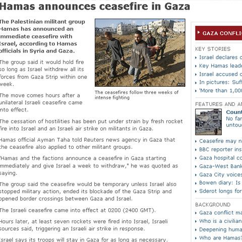 Hamas a anunţat încetarea focului pentru o săptămână 