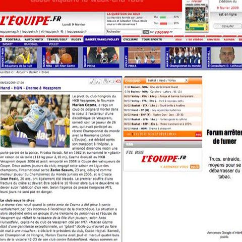 Tragedia din handbalul românesc a pornit de la faptul că prietena lui Marian Cozma fusese agresată verbal, relatează presa internaţională