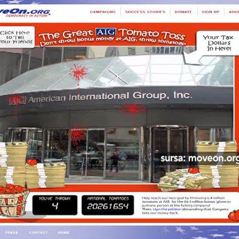 Sediul AIG este atacat, simbolic, cu roşii virtuale pe internet