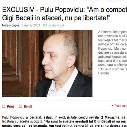 Puiu Popoviciu dezminte speculaţiile potrivit cărora s-ar afla în spatele arestării lui Gigi Becali