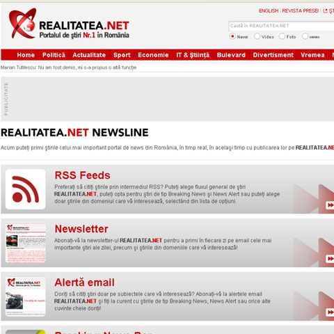 REALITATEA.NET lansează Newsline - un pachet complet de servicii pentru acces permanent la ştirile portalului