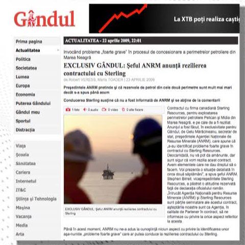 Actul adiţional la contractul dintre Sterling şi ANRM ar putea fi reziliat