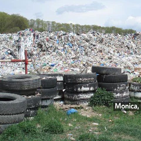 Un morman de gunoaie se află lângă o şosea la ieşirea din Curtea de Argeş