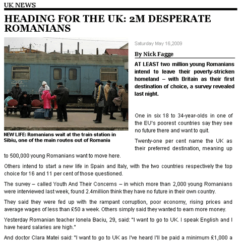 Daily Express: Două milioane de români disperaţi se îndreaptă spre Marea Britanie