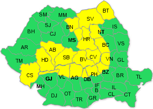 Atenţionare meteo: Cod galben de ploi şi vijelii în mai multe zone ale ţării 