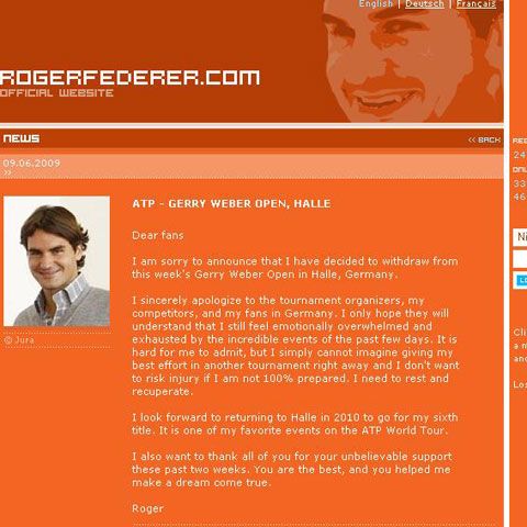 Tenis - Federer s-a retras de la turneul de la Halle