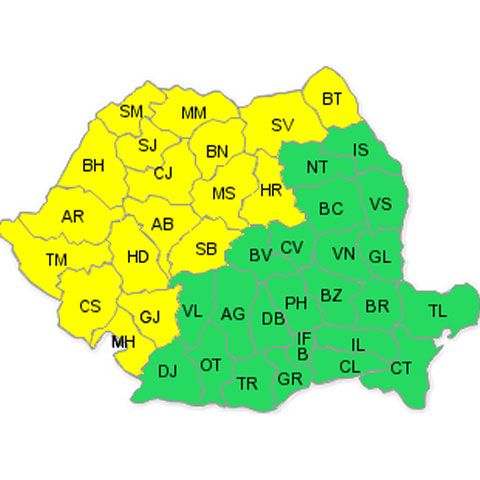 Cod galben de vânt şi precipitaţii în mai multe judeţe din Banat, Oltenia, Transilvania şi Moldova
