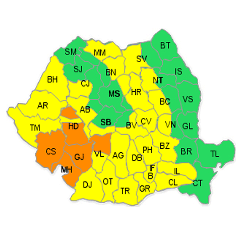 Meteorologii şi hidrologii au emis o avertizare de cod portocaliu de ploi şi furtuni pentru cinci judeţe 