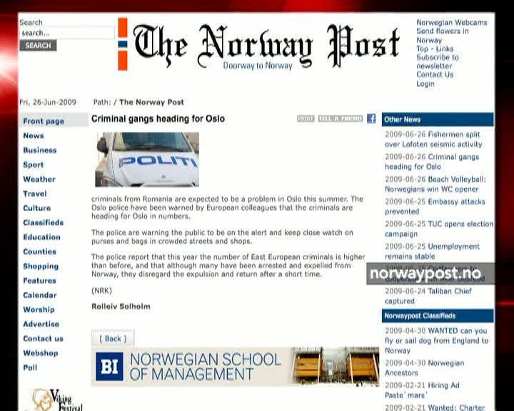 Poliţia norvegiană a fost atenţionată asupra venirii tâlharilor români, relatează Norway Post