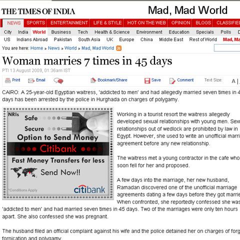 O chelneriţă din Egipt s-a măritat de şapte ori în 45 de zile