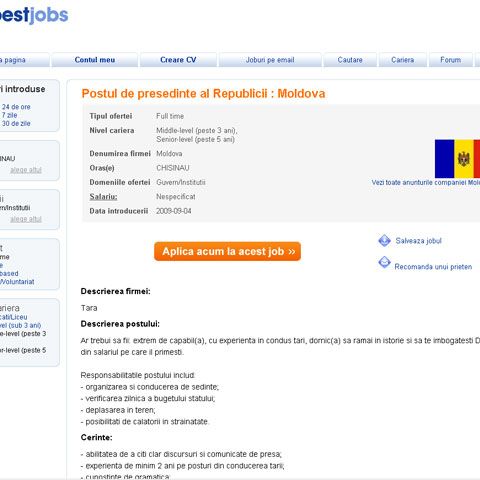 Moldovenii recrutează preşedinte pe un site de job-uri