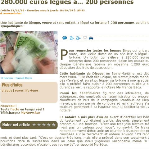 O franţuzoaică şi-a lăsat averea de peste 200.000 de euro moştenire unor persoane care au ajutat-o