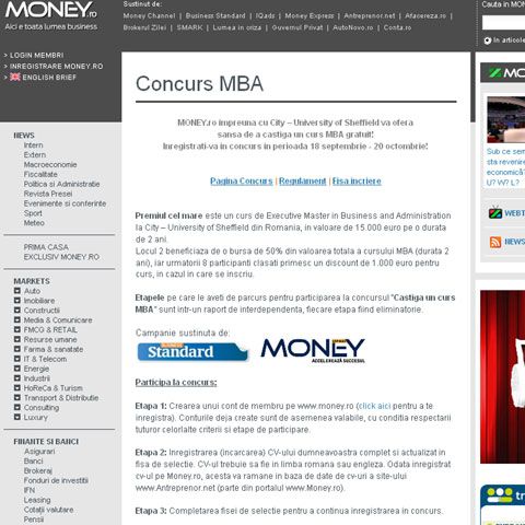 MONEY.ro împreună cu City - University of Sheffield oferă o bursă integrală pentru MBA