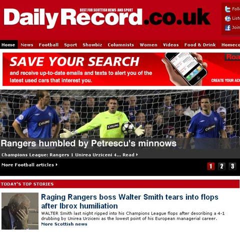 Presa scoţiană scrie că Rangers a fost umilită de Unirea Urziceni