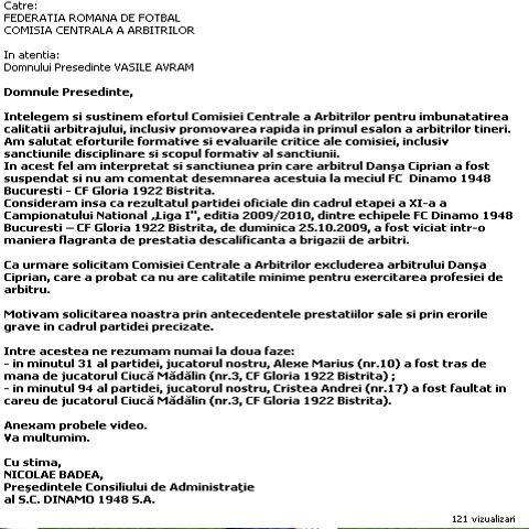 Dinamo a solicitat CCA excluderea din arbitraj a centralului Ciprian Danşa