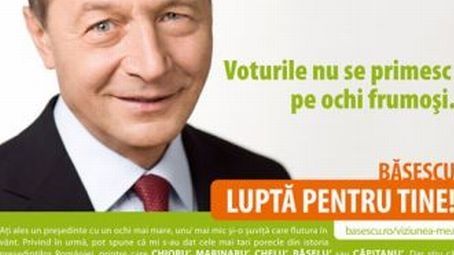   Băsescu: Aţi ales un preşedinte cu un ochi mai mare, cu unul mai mic şi o şuviţă care flutură în vânt! Vezi poreclele preşedintelui!