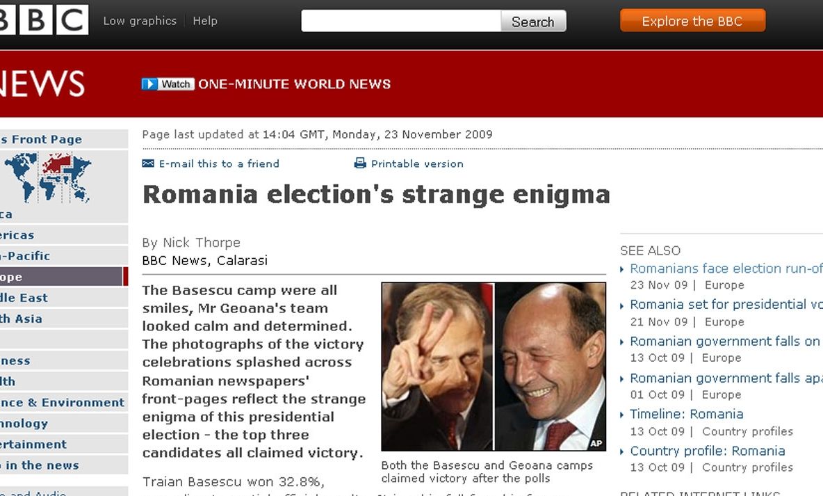 BBC: Dacă Geoană câştigă, va fi pentru că Băsescu şi-a făcut mulţi duşmani