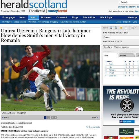 Liga Campionilor - Presa scoţiană scrie că Rangers a ratat şansa unei victorii vitale