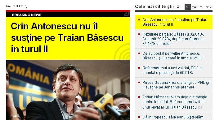 REALITATEA.NET a stabilit recorduri de trafic în ziua alegerilor