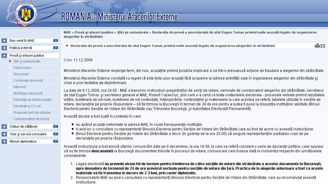 MAE respinge acuzaţiile privind implicarea sa în fraudarea votului din străinătate