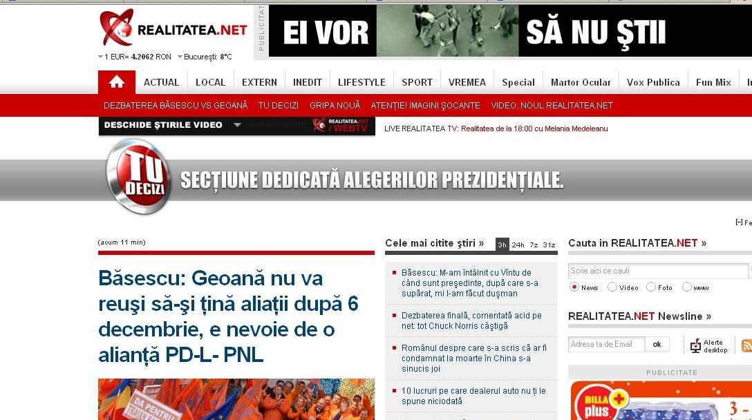 REALITATEA.NET, un nou record de trafic în noiembrie