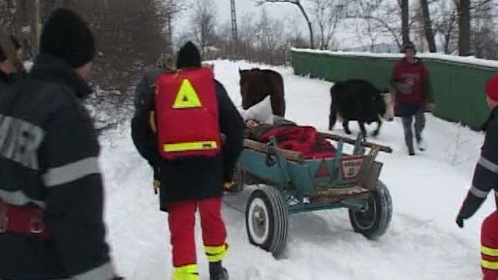 Pompierii şi SMURD-ul au salvat o bătrână cu ajutorul unei căruţe