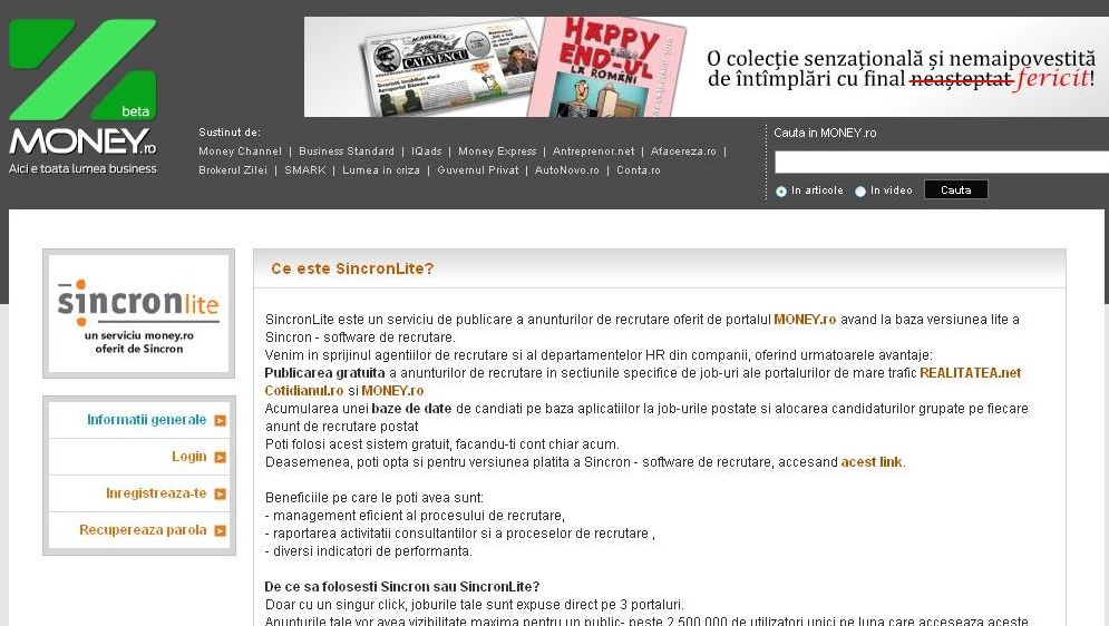 F5 şi Sincron HR au lansat Sincron.MONEY.ro – un serviciu de recrutare online integrat cu aplicaţia Sincron