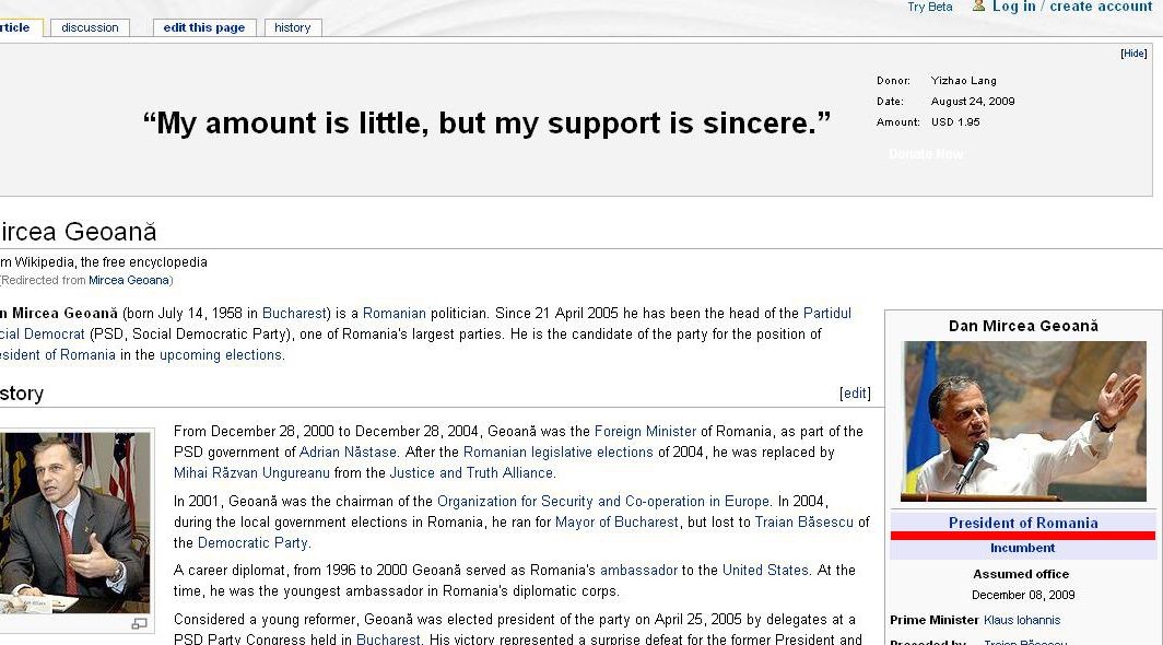 Wikipedia: Geoană preşedinte, Johannis prim-ministru