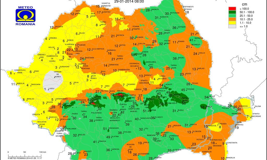 HARTA stratului de zăpadă ÎN TIMP REAL. S-au atins 144 cm şi TOT CREŞTE