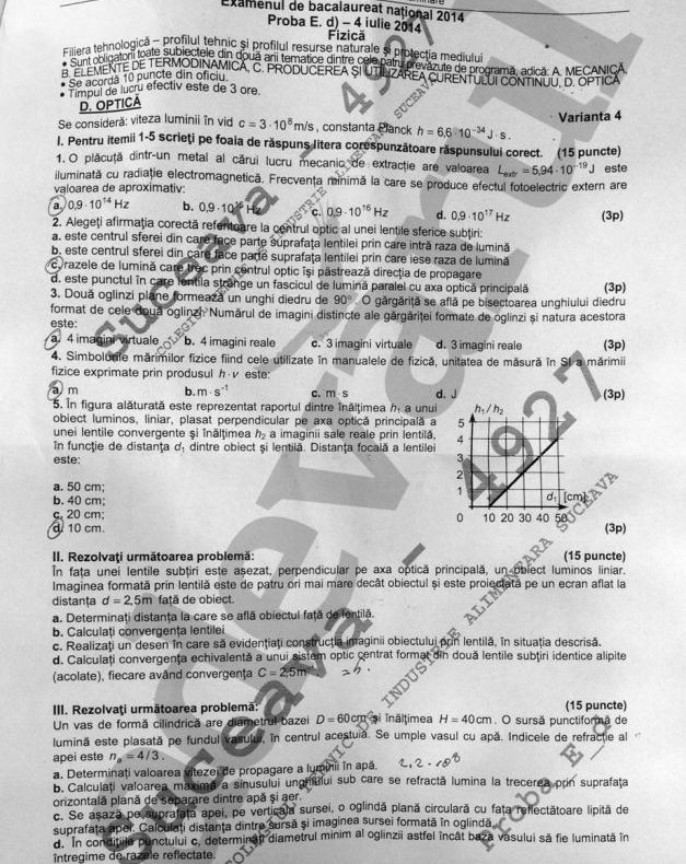 BAC 2014. ULTIMA PROBĂ, la ALEGERE. TOATE SUBIECTELE şi BAREM EDU.ro la BAC 2014
