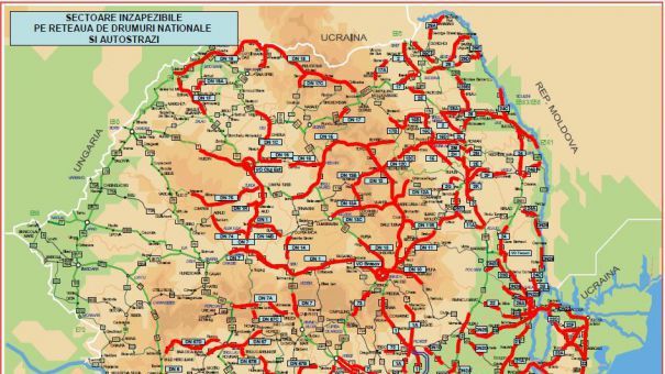 Harta drumurilor pe care riști să rămâi înzăpezit