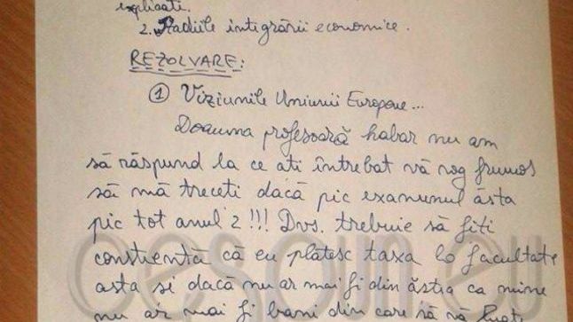 Tupeu de STUDENT LA TAXĂ, la examen. Ce a putut să ÎI SCRIE PROFESOAREI: Dacă nu ar fi ĂȘTIA ca mine