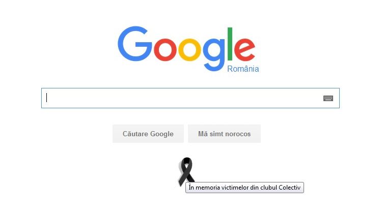 Google România comemorează victimele din Colectiv printr-o fundă de doliu