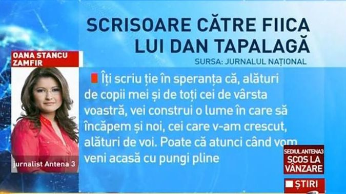 Reacţia CNA după scrisoarea Oanei Stancu pentru fiica minoră a lui Tapalagă