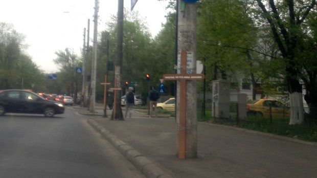 Protest inedit în Bucureşti: 500 de cruci din lemn, montate pe stâlpi. Ce scrie pe ele?