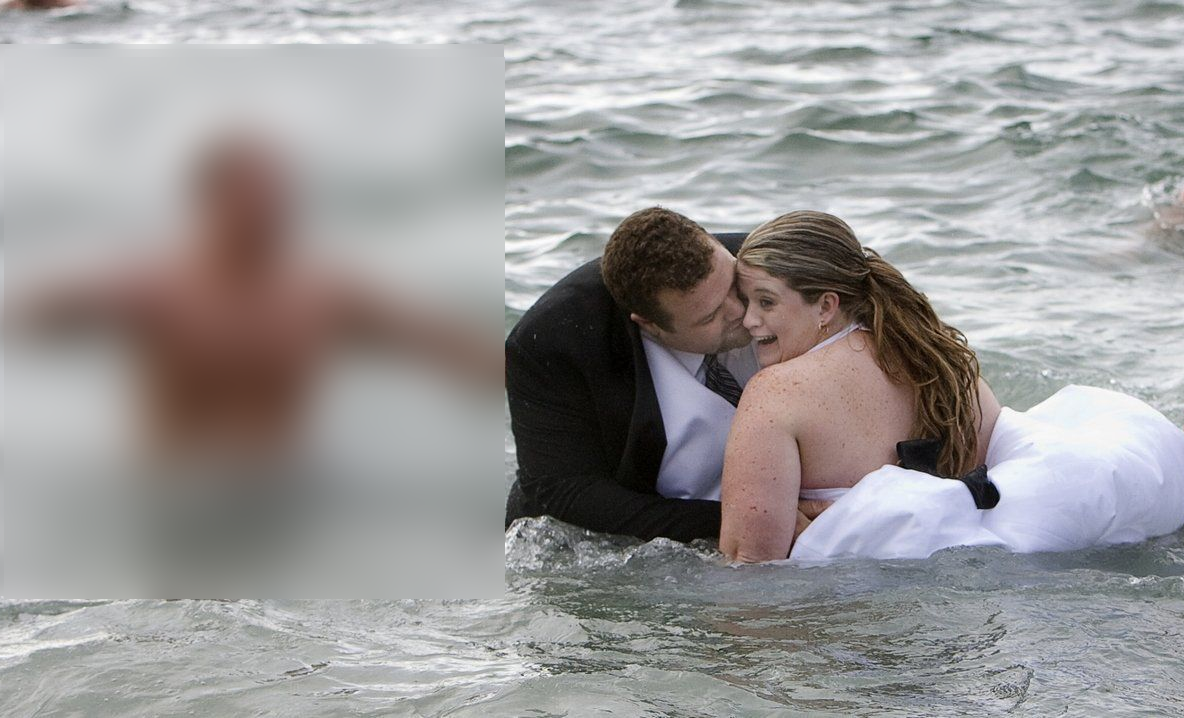 ŞOC! Mireasa a vrut o poză deosebită, în apă. S-a ÎNGROZIT când a văzut ce era în spatele lor