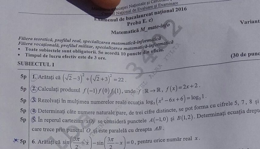 Subiecte BAC mate-info M1. Subiecte dificile la MATEMATICĂ BAC 2016. Iată rezolvările