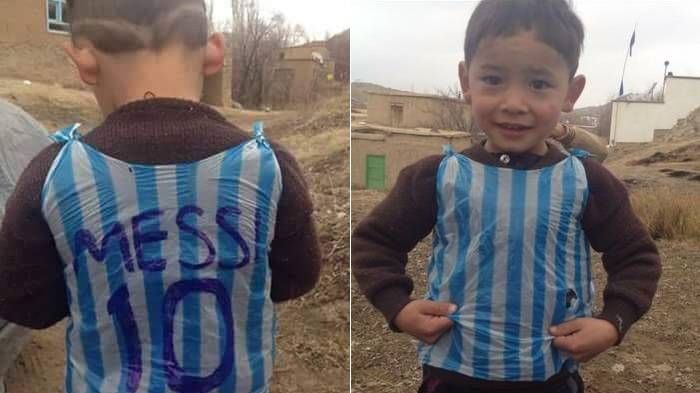 Băieţelul afgan care şi-a confecţionat din cârpe şi sacoşe un tricou cu Messi şi-a întâlnit idolul
