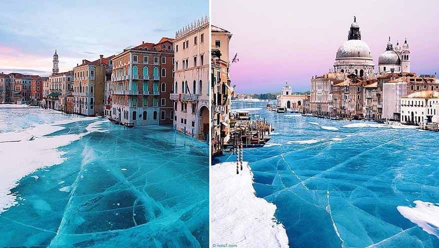 Imagini spectaculoase din Veneţia: Canalele din oraş au îngheţat