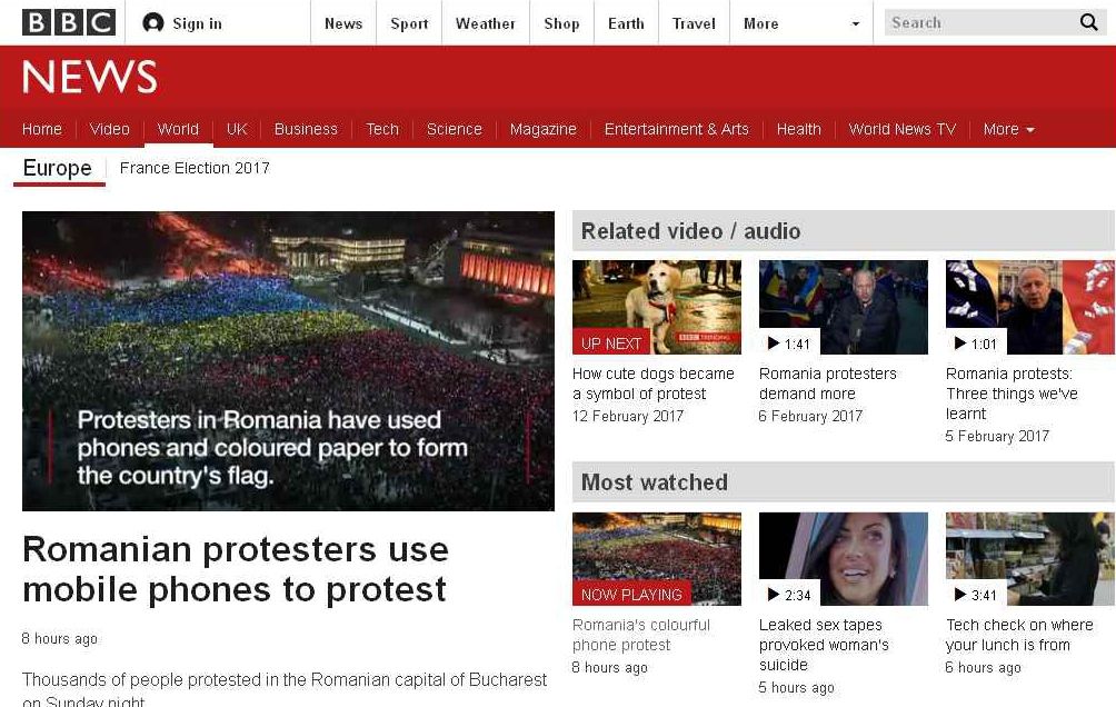 Tricolorul din Piaţa Victoriei face furori în presa străină. BBC laudă creativitatea protestului