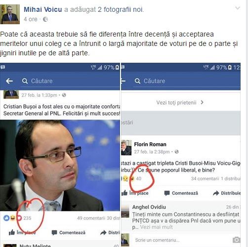 Lupta de putere din PNL, în etapa "Eu mai multe like-uri pe Facebook". Ce a postat Mişu Voicu