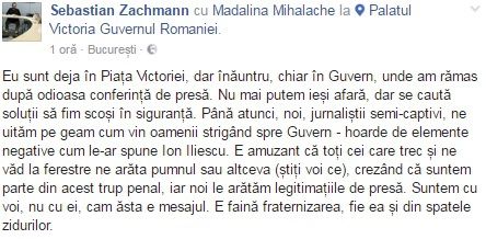 Jurnalist baricadat în clădirea Guvernului: Un coleg a scris pe o foaie "PRESĂ". O punem în geam