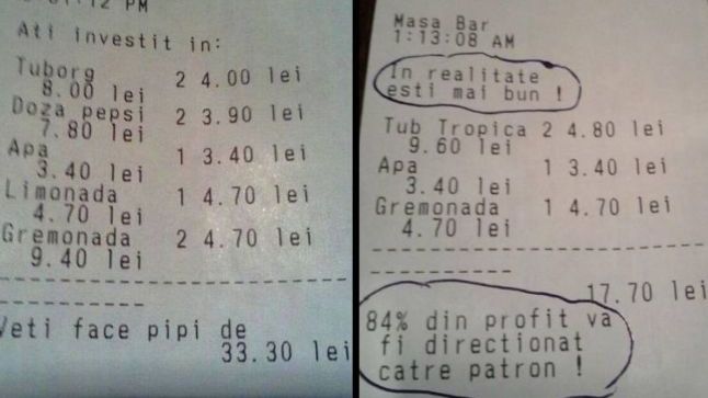 Bonurile fiscale dintr-un bar au devenit virale pe internet. "Primele trei produse sunt..."