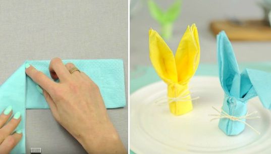Iepuraşi din şerveţele pentru masă. În câteva secunde obţii o super decoraţiune de Paşte